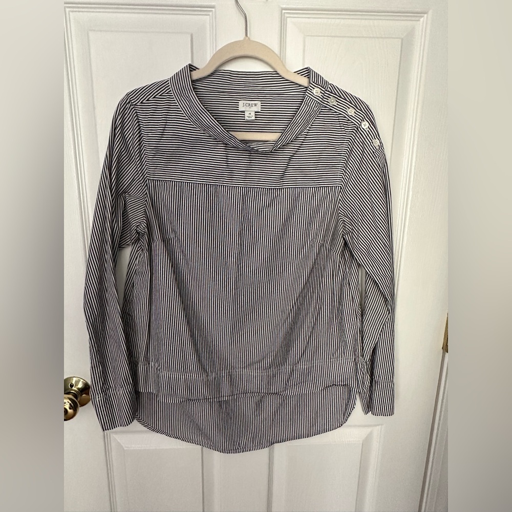 J. Crew Dark Gray Long Sleeve Boxy Blouse with Mandarin Collar